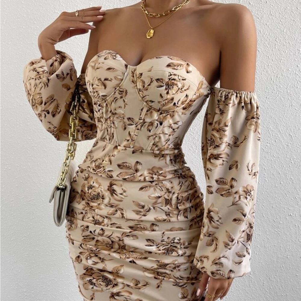 Floral print off shoulder dress